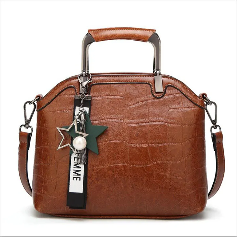 

Women's Bag 2018 new Europe and America brand fashion Crocodile grain dress shoulders bag Ornament solid hard handle shell bag