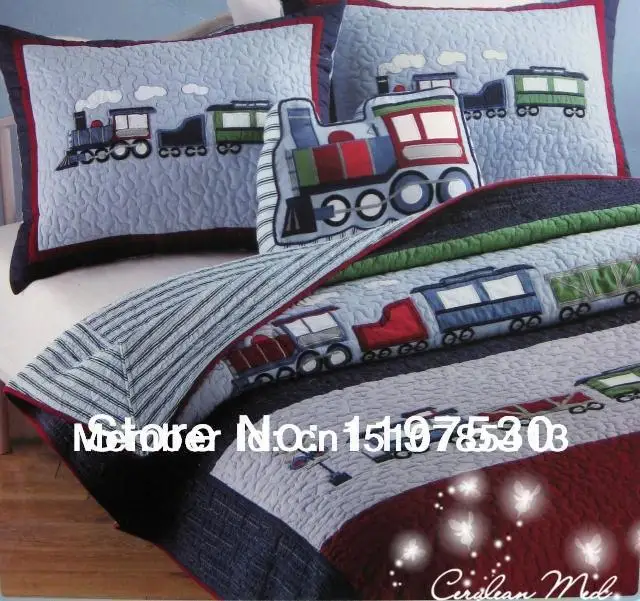 

Free shipping child bedding quilting spring cotton train bedding sets patchwork quilt bedspreads bed cover bedding quilted