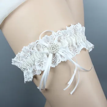 

FOLOBE Elegant Female Exclusive Lace Wedding Garter Belt Blue Beautiful Flower Bridal Garter Shiny Pearls Garter