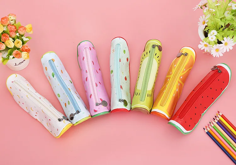 1pc Fruit pencil case PU leather Pencil Case School Boys Girls Bag Stationery Cute Kids Pen Pouch With Zipper | Канцтовары для