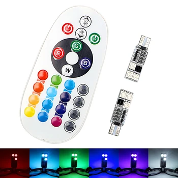

LEEPEE 2pcs T10 SMD 5050 LED Car Side Wedge Light RGBW Remote Control Car-styling W5W Atmosphere Light Dome Reading Lamp