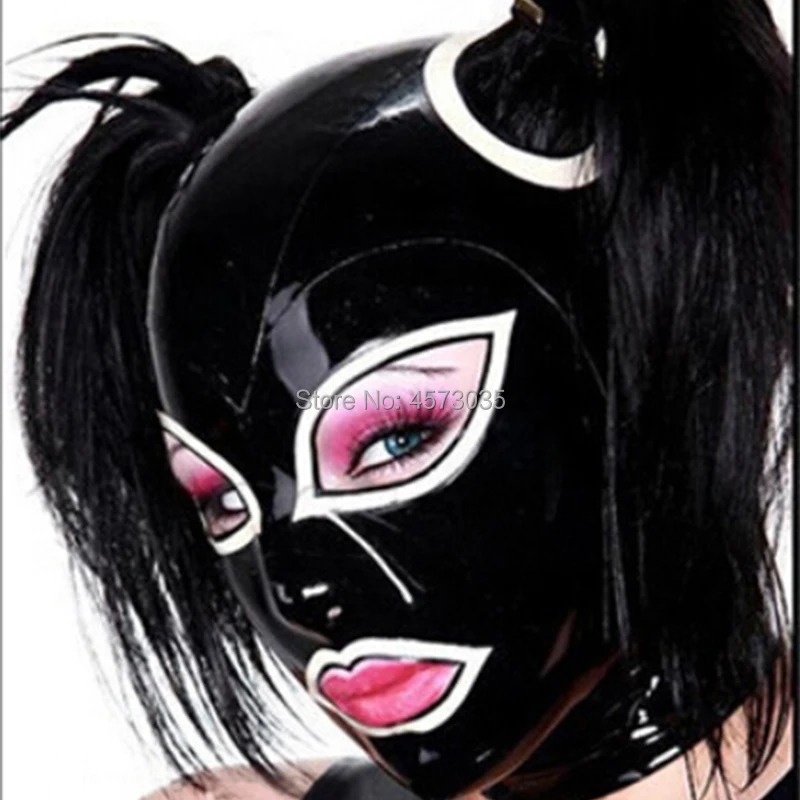 

sexy lingerie exotic women female handmade latex hoods mask with wig holes open eyes mouth nose holes customize size XS-XXL