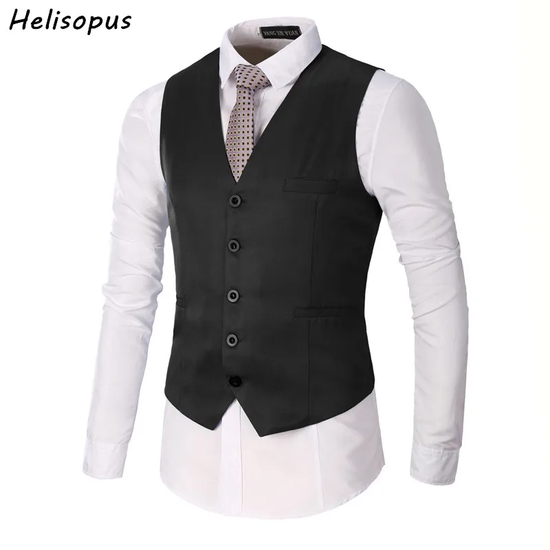 

Helisopus Mens Suit Vest Male Slim Fit Vest Waistcoat Business Wedding Party Vest Masculino Social Blazer