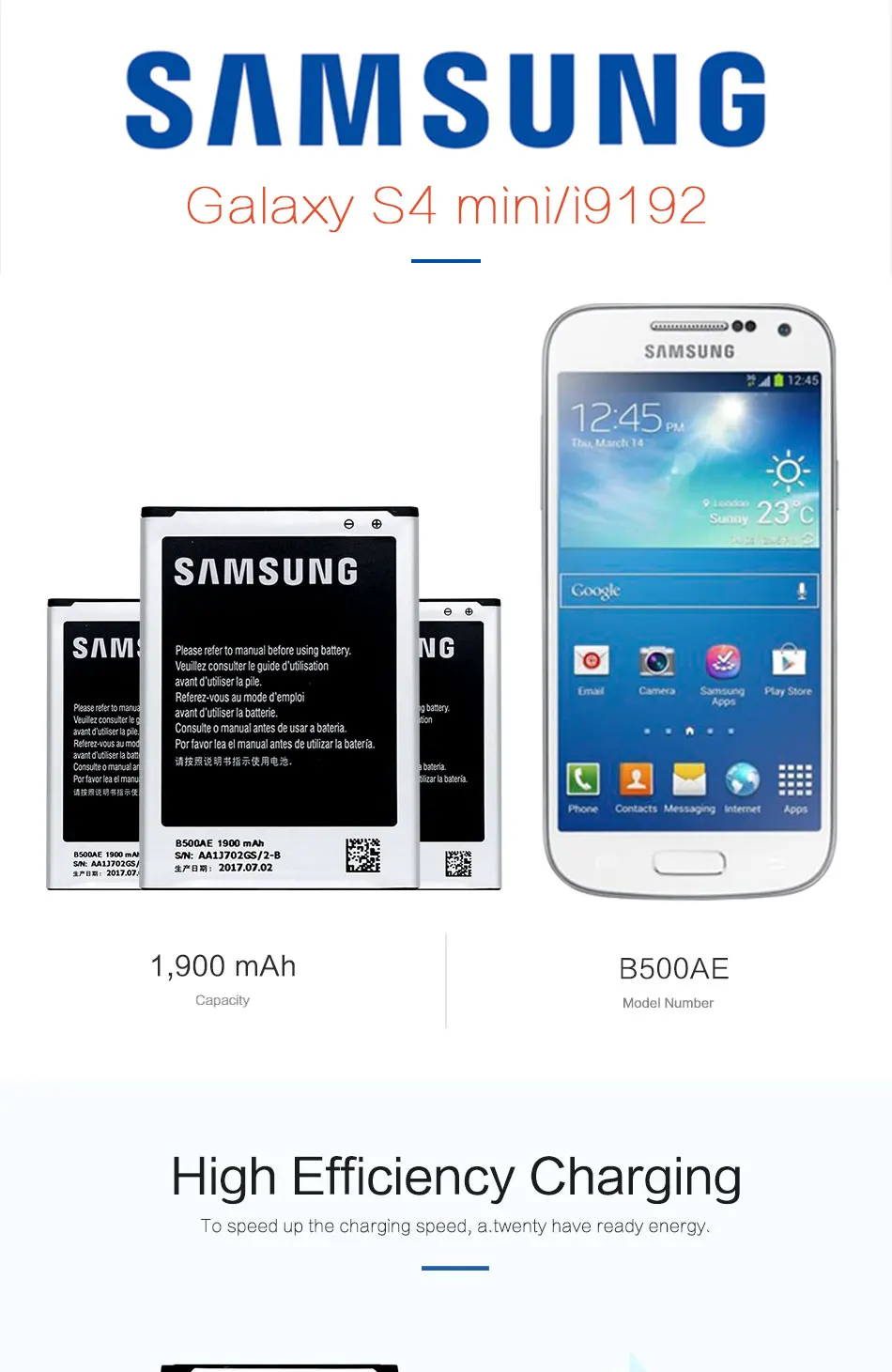 Аккумулятор для samsung Galaxy S4 mini i9192 I9190 I9198 1900mAh B500AE сменный аккумулятор без NFC