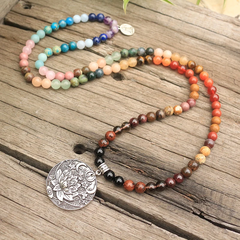 Mala Necklace 8mm Natural Stone Beads 28 Colors 108 Mala Beads Buddha Lotus