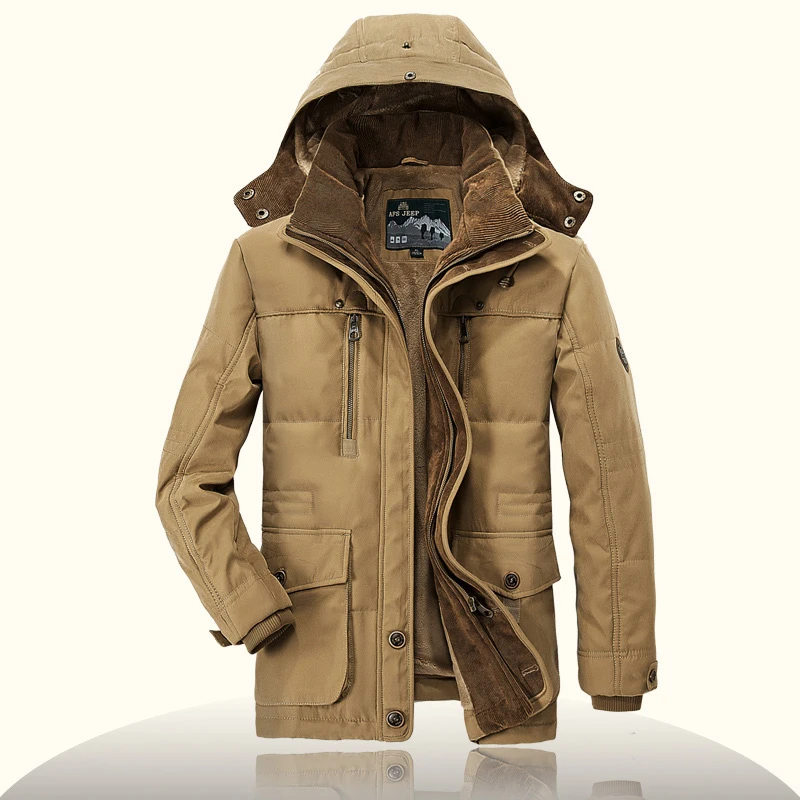 AFS JEEP, высококачественное утепленное Брендовое зимнее пальто, военная куртка с хлопковой подкладкой, Мужская Новая модная теплая флисовая парка с мехом для мужчин