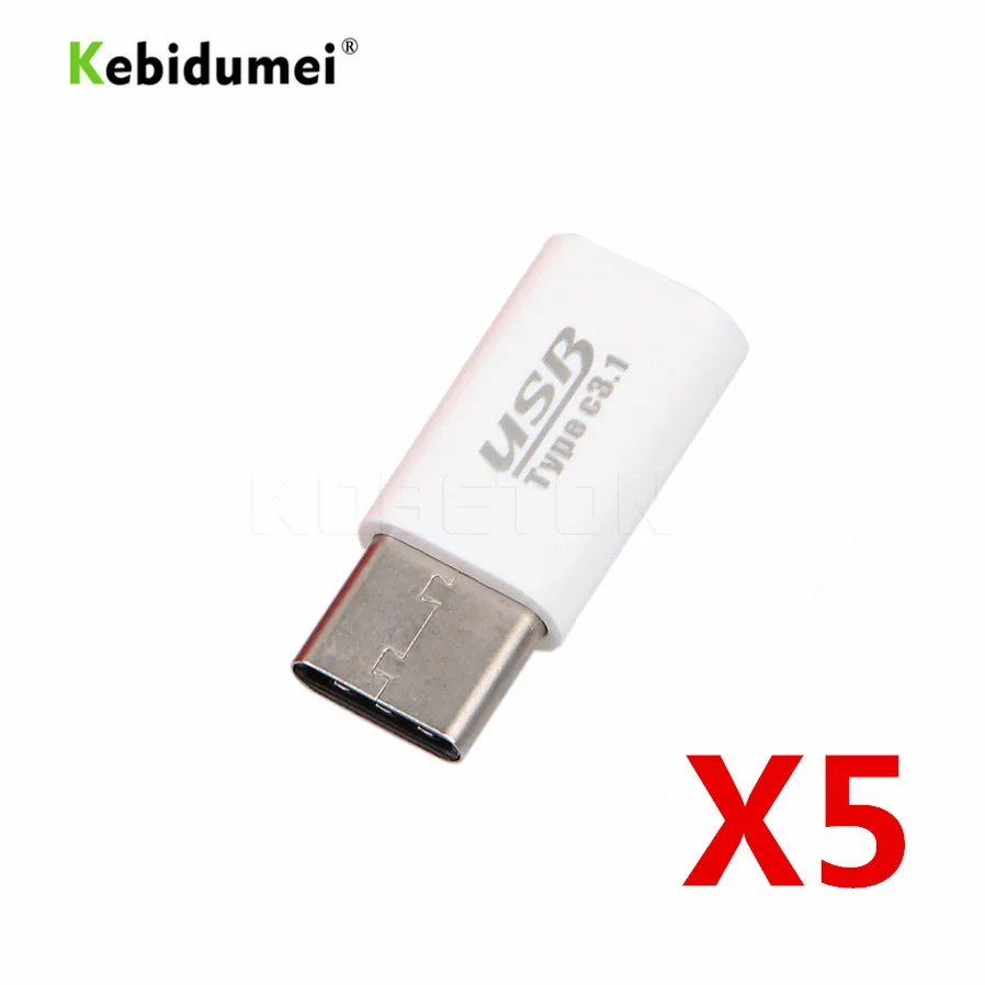 Kebidumei 5 шт. Тип C мужчина к Micro USB mini USB 3,1 5 булавки Женский передачи данных головы адаптер зарядки синхронизации данных передачи - Цвет: White