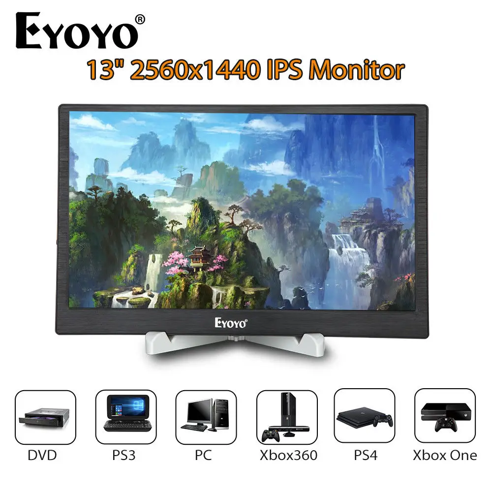 

Eyoyo 13Inch High Resolution IPS Gaming Monitor 2560*1600 With Dual HD Input Built-in Speakers For PC Laptop DVD PS3 PS4 Xbox