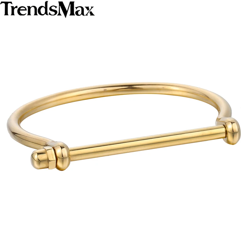 Women's Bracelets Shackle Screw Bangle Rose Gold Silver Black Stainless