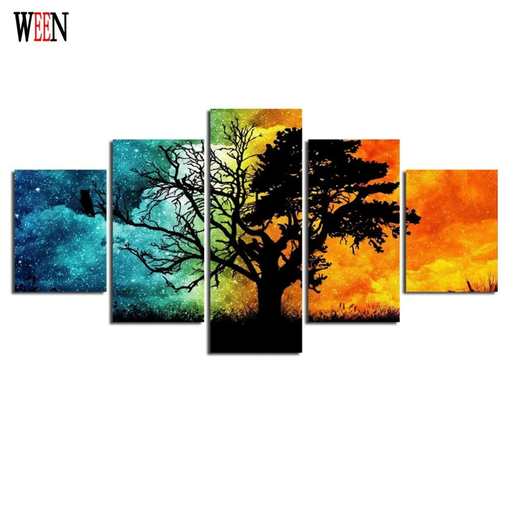 

Abstract Tree Canvas Art With Framed Directly Handed 5 Piece Wall Pictures For Living Room HD Print Large Cuadros Decoracion