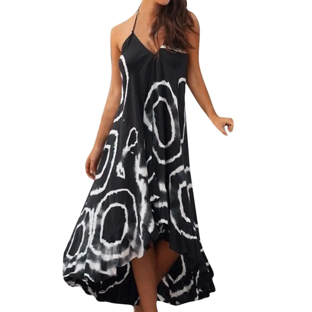 Свободное элегантное платье женское летнее сексуальное пляжное праздничное кружевное с открытой спиной Несимметричное длинное платье