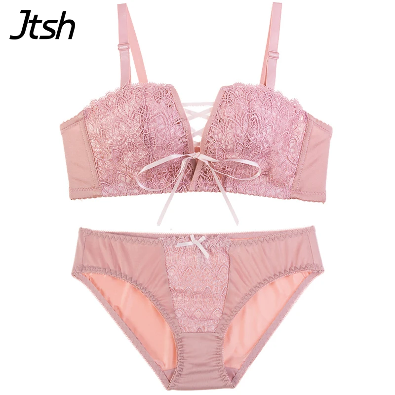 Jtsh Thin Lolita Lace Sexy Bandage Push Up Bra Set Japanese Lace up
