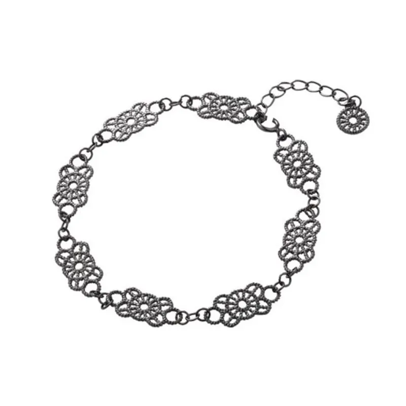 

Black Bracelets For Women Royal Court Vintage 925 Silver Hollow Flower Bracelet