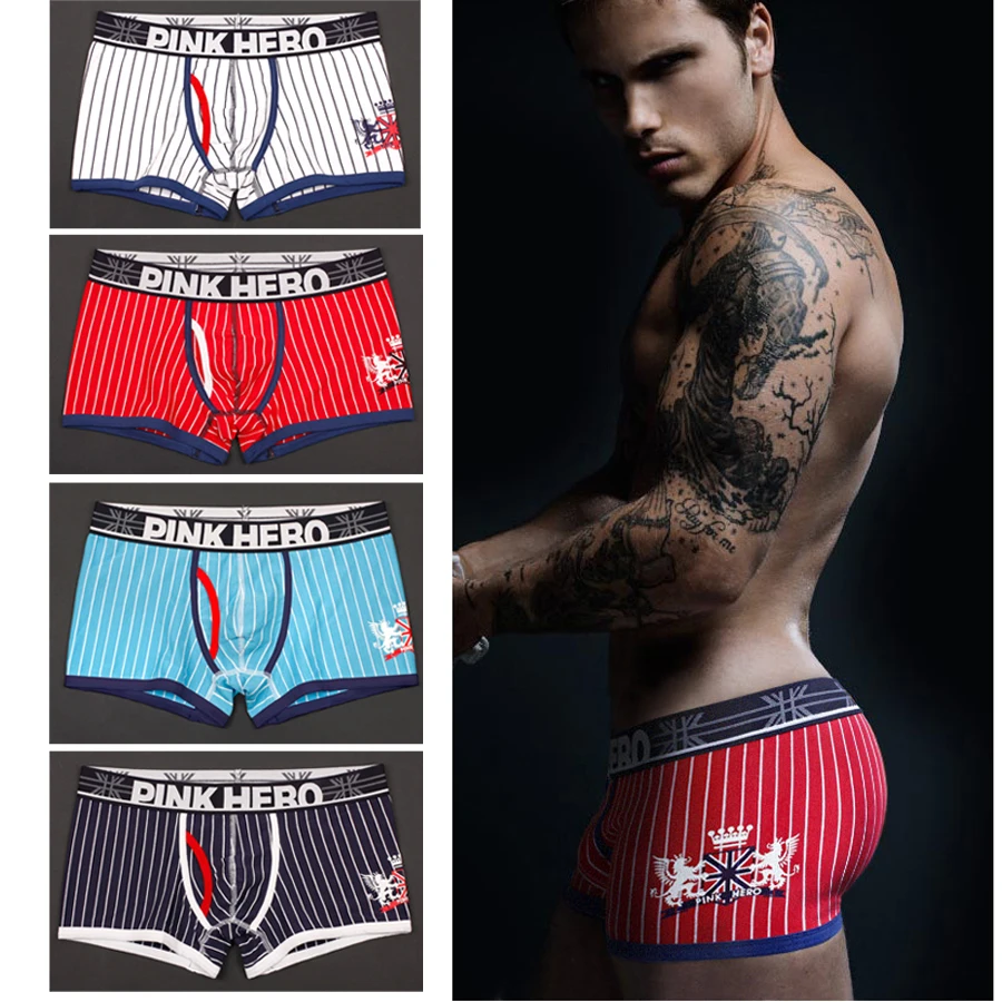 

Pink Heroes Men's Underwear Striped Man Boxers Cotton Elastic Waistband Loose boxers Brand Clothing Bulge Pouch High Quality