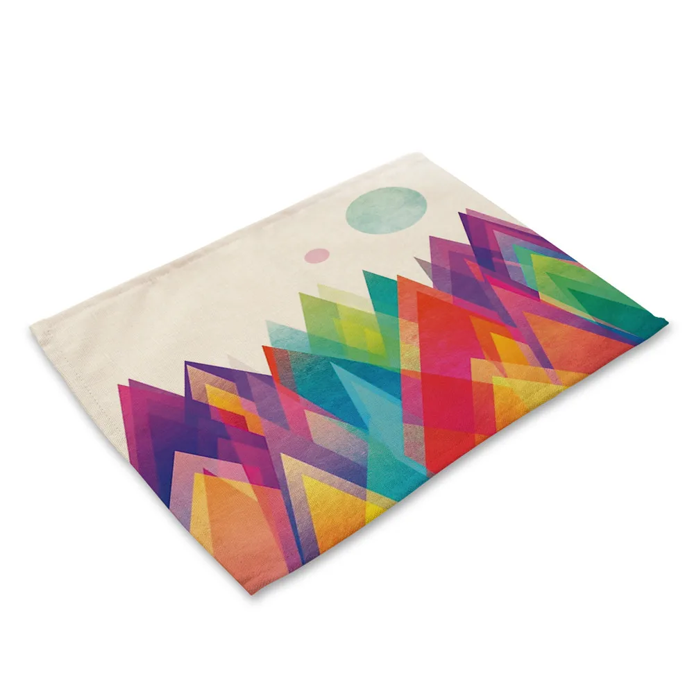 Geometry Pattern Coffee Table Mat Colorful Printing Cloth Napkin Linen Cotton Placemats Kitchen Decoration Tea Towels