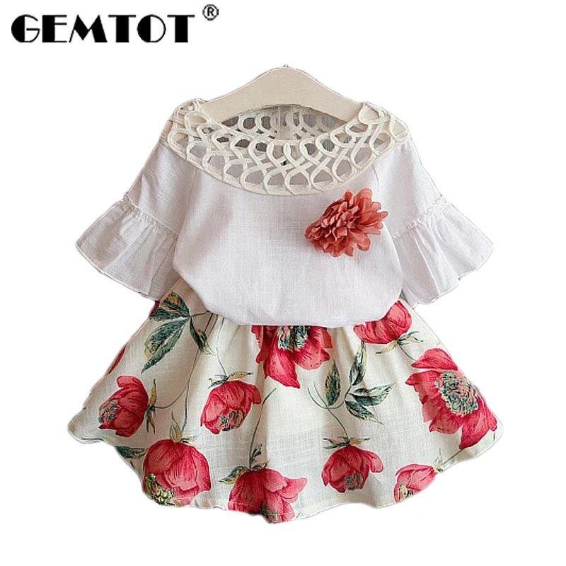 GEMTOT الفتيات مجموعة ملابس الاطفال Clithes 2019 الصيف أزياء جديد ملابس أطفال زهرة قمم + فساتين الأطفال بسيطة الدعاوى الملابس k1 GEMTOT الفتيات مجموعة ملابس الاطفال Clithes 2019 الصيف أزياء جديد ملابس أطفال زهرة قمم + فساتين الأطفال بسيطة الدعاوى الملابس k1