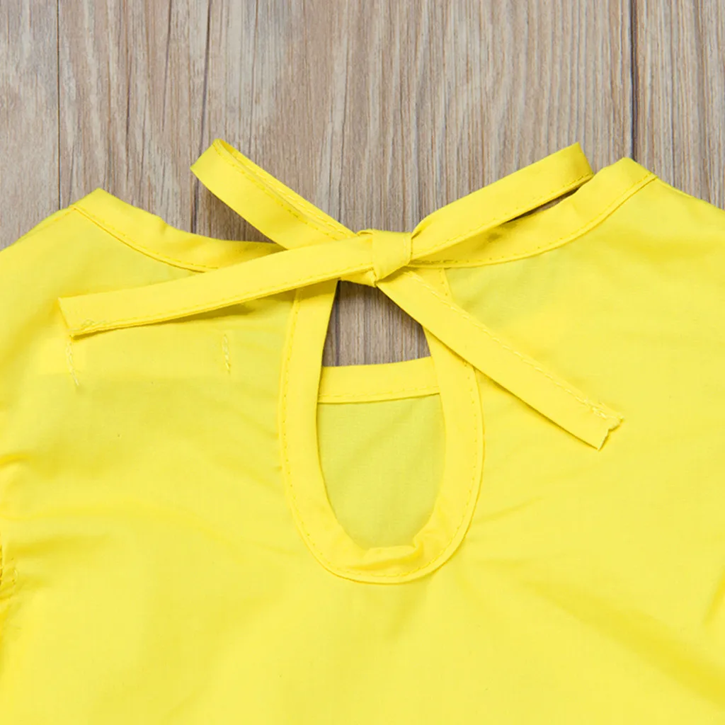 Toddler Infant Kids Summer Baby Girls Fly Sleeve Solid Bow Dress Clothes Dresses