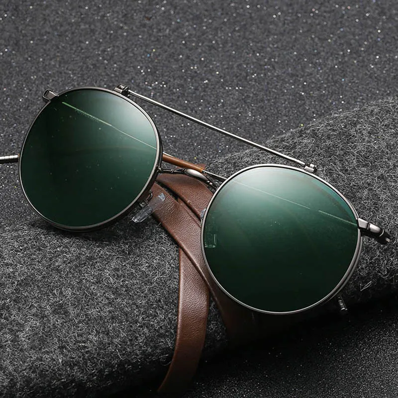 Flip Up Steampunk Round Circle Retro Polarized Sunglasses Metal Frame Eyeglasses Eyewear For 