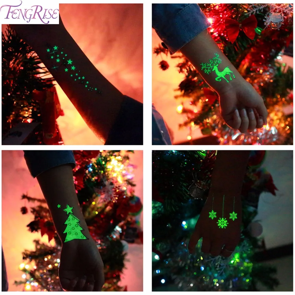 

FengRise 1pc Temporary Luminous Christmas Tattoo Stickers Christmas Decorations for Home Kids Xmas Gift New Year Party Favors