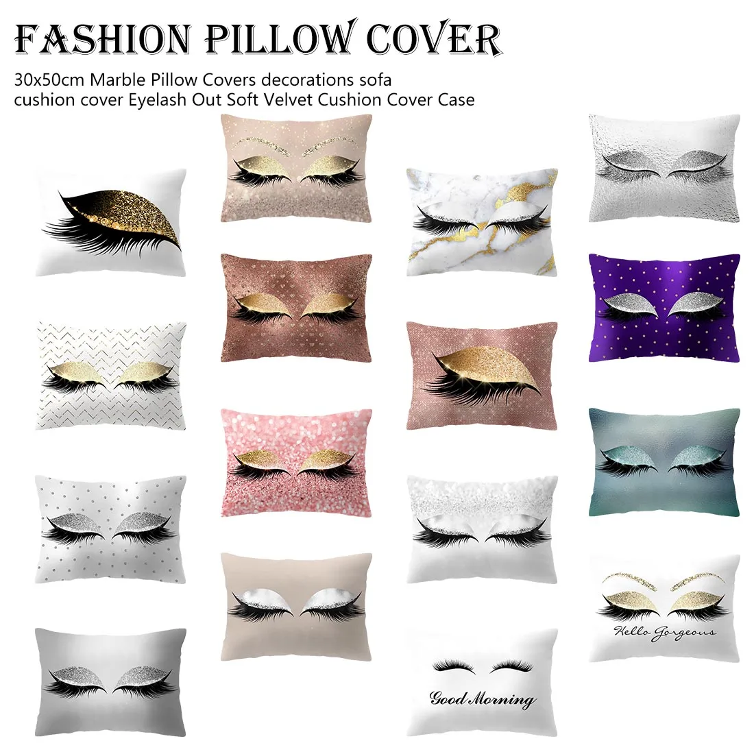 

Eyelash Out Soft Velvet Cushion Cover Case 30x50cm Marble Pillow Covers