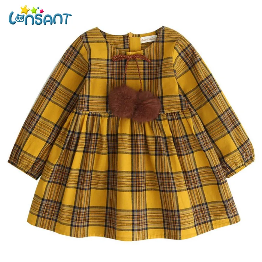 

LONSANT Dresses Party Princess Dress Fashion Cute Plaid Dress For Girls Long Sleeve Vestidos Baby Girls Clothes Dropshipping D13