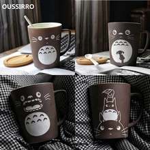 OUSSIRRO-tazas de leche/café con cubierta y cuchara, de Color puro, herramienta de cocina, regalo