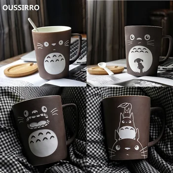 

OUSSIRRO Totoro Theme Milk / Coffee Mugs With Cover and Spoon Pure Color Mugs Cup Kitchen Tool Gift