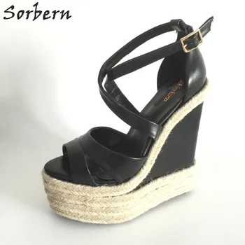 

Sorbern Rope Wedge Heels 18Cm/7" High Heels Size 13 Shoes For Women Plus Size 34-46 Custom Open Toe Sandals 2018 New Arrivals