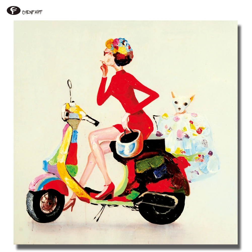 

CHENFART Canvas Prints The lady on a Motorcycle Decorative Paintings Wall Pictures for Bedroom Poster on the Wall