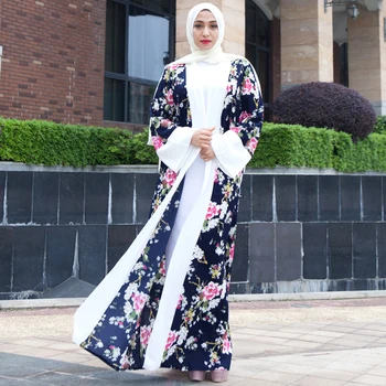 

Plus Size 2019 Spring Abaya Kimonos Musulmane Women Long Floral Maxi Cardigan Dress Dubai Turkish Islamic Arab Prayer Clothing