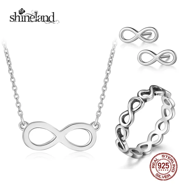 Shineland Fashion Infinity Symbol Necklace Earring Ring Set 925 Shineland Fashion Infinity Symbol Necklace Earring Ring Set 925 Sterling Silver 8 Shape Jewelry