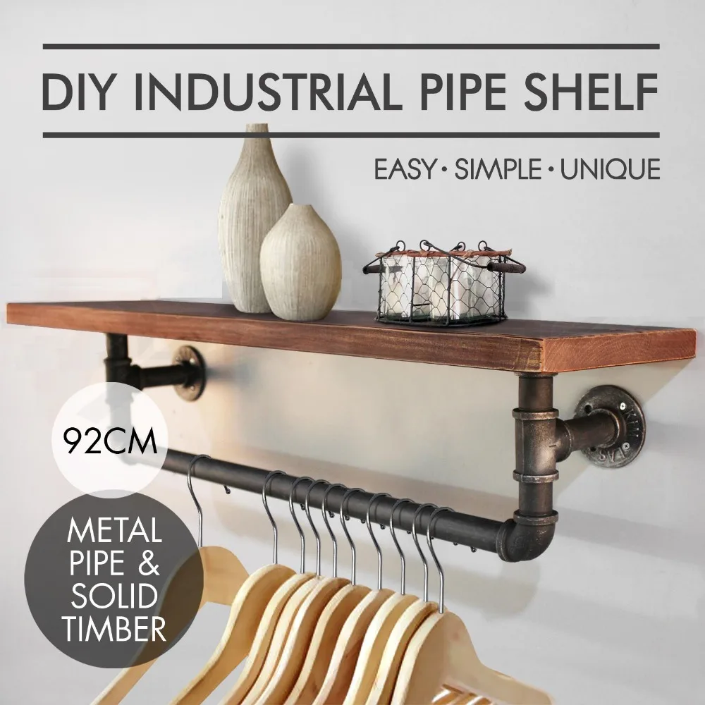 

Urban Industrial Style Wall Mount Floating Pipe Shelf Bathing Room Towel Rack/Coat Rack Bedroom Coat Hanger/Storage Shelf