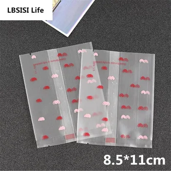 

100Pcs Thicker Small Love Clear Frosted Food Biscuit DIY Baking Cake Bags Party Decoration Gift Cookie Packing Flat Plastic Bag