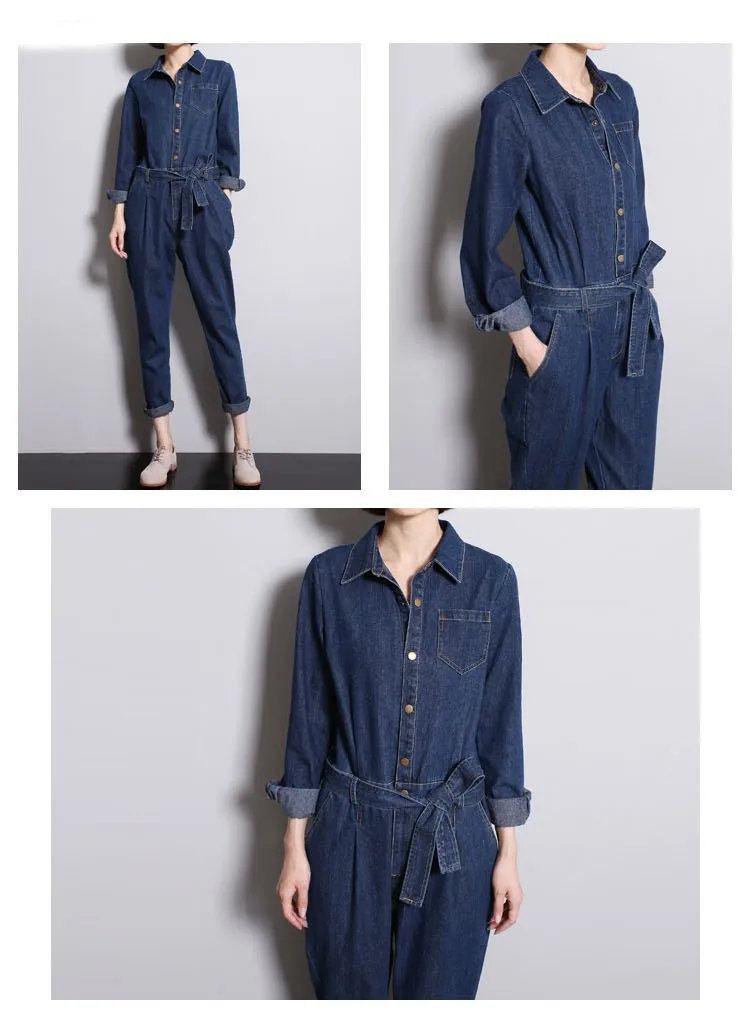 Women’s Full Sleeve Casual Loose Denim Jumpsuits