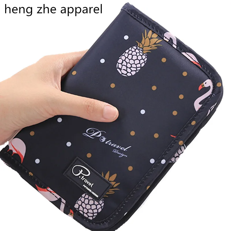 

Travel Acceptance Passport Pack Short Small Waterproof Travel Goods cartoon print swan flower grid zipper card holder bag