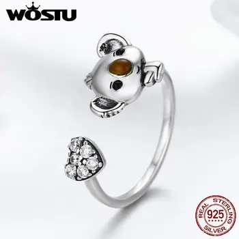 

WOSTU Real 925 Sterling Silver Lovely Koala Heart Adjustable Ring For Women Lady High Quality Original Jewelry Gift BKR355