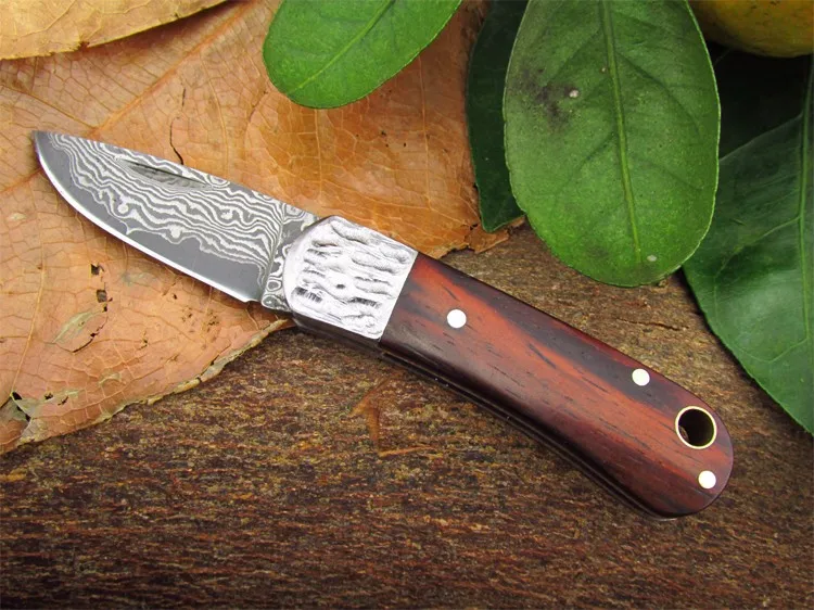 Мини дамасский стальной складной нож ручной работы палисандр Подарочный нож Портативный Открытый походный карманный нож