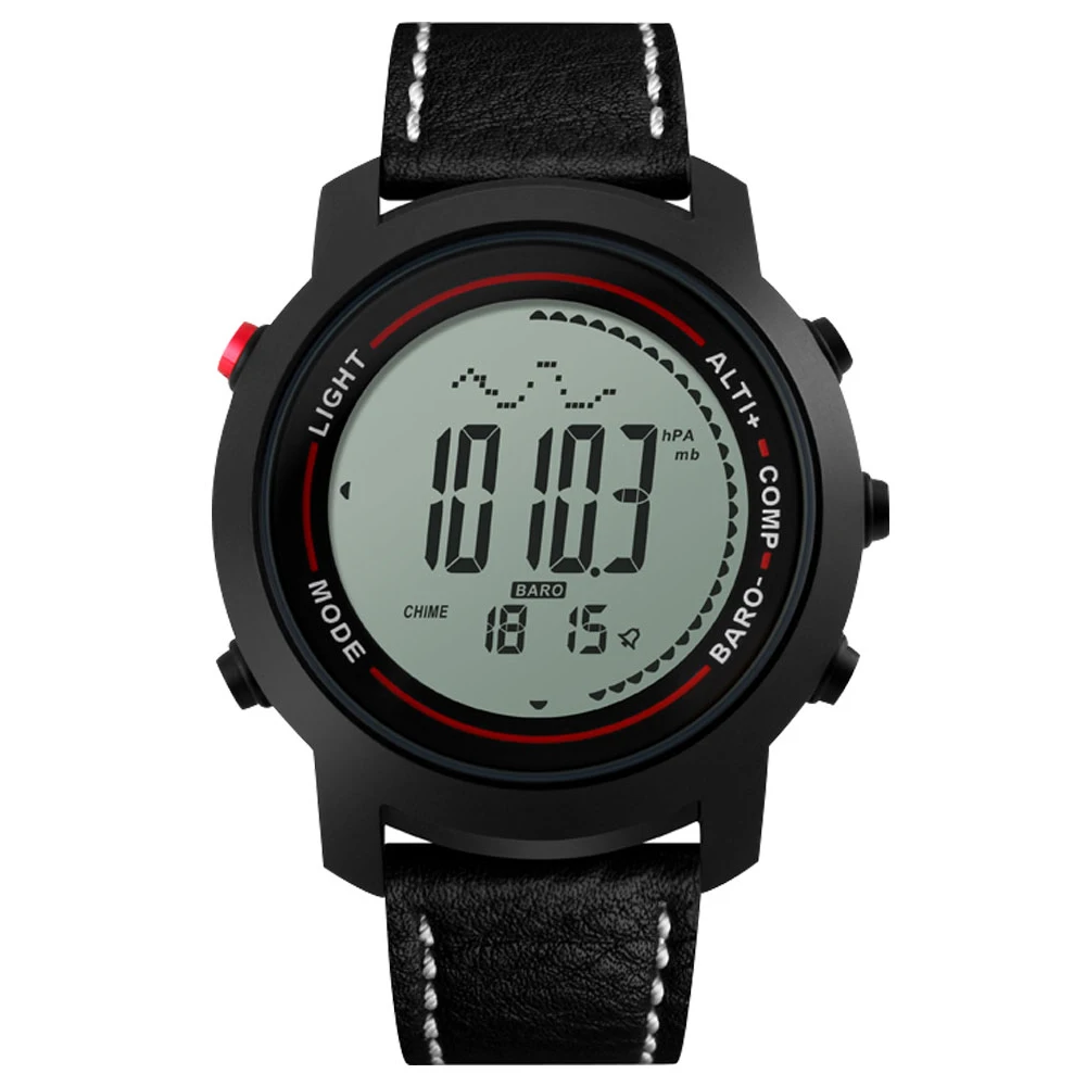

Men's Multi-Function 50M Waterproof Professional Mountaineer Sports Watch With Altimeter Barometer Thermometer Black Silver