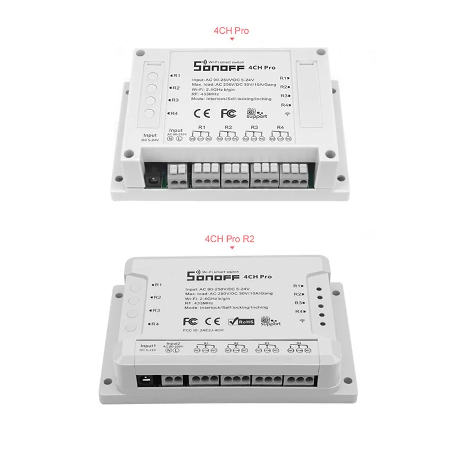 3---Sonoff 4CH Pro R2 Smart Home Wifi Switch 433MHz RF Wifi Light Switch 4 Gang 3 Working Modes Inching Interlock