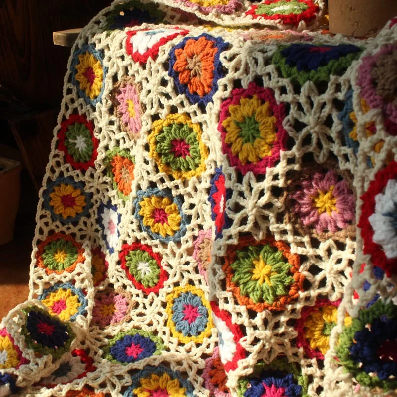 New Retro Daisy Handmade Woolen crochet Sleeping blanket Sofa Bed