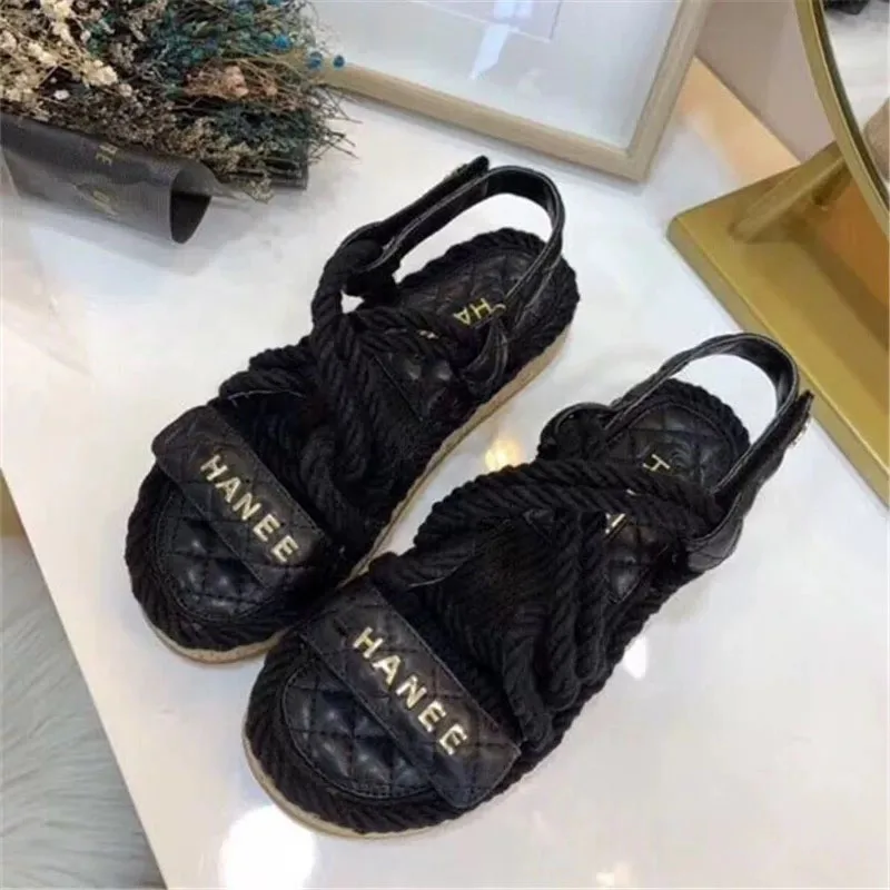 

Luxury brand rainbow Buckle sandals hemp rope platform Women Summer sandals Party Shoes fashion style-3