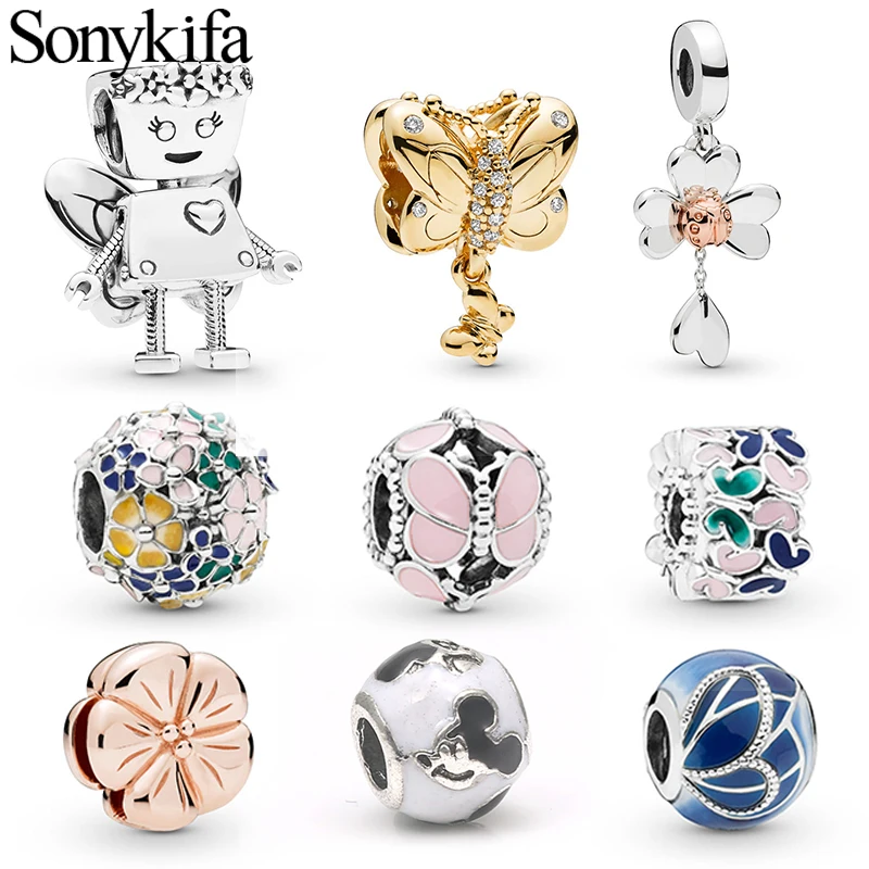 

Sonykifa 2Pcs/lot European Flower Fairy Bella DIY Bead fit Original Pandora Charms Bracelet Trinket Jewelry for Women Gift