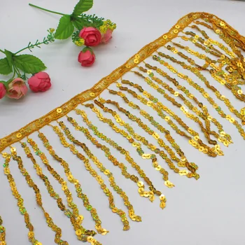 

Wholesale 14 Yards Latin Fringe Sequined Fringes Tassel For Latin Costumes Dress Macrame Diy Sewing Trims For Curtain 15-20cm