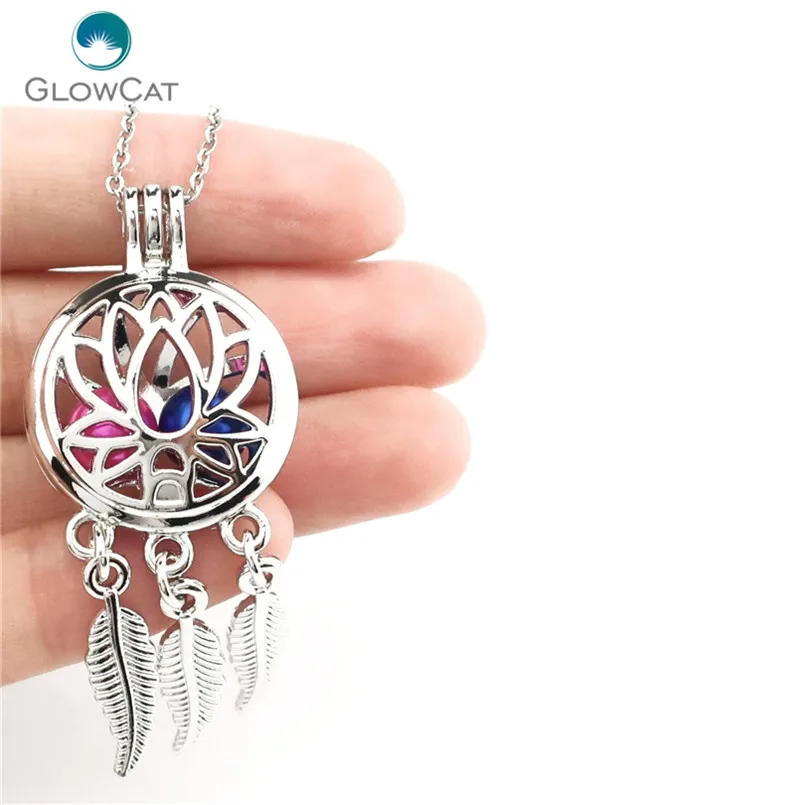 K731 серебряный сплав beaty Dream Catcher лист лотоса жемчужная Клетка подвеска цепочка Арома эфирное масло диффузор медальон ожерелье