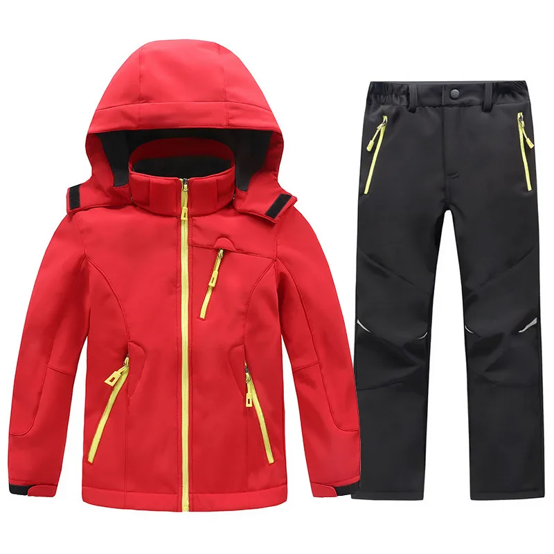 Детские флисовые куртки и штаны из флиса для мальчиков и девочек, Непромокаемая куртка, куртка для походов и кемпинга, комплект детской одежды