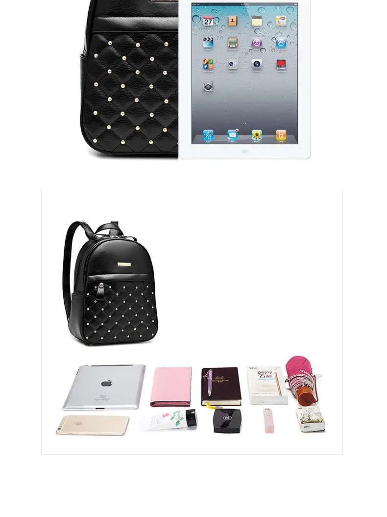 2022 Fashion Women Casual Travel Bead Backpack School Bags PU Leather Backpack for Teenage Girls Mochila Female Backpack S004