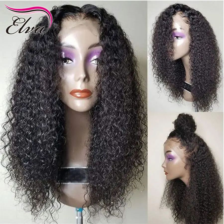 Бесклеевой 150% Плотность 13x6 Синтетические волосы на кружеве человеческих волос парики с детскими волосами предварительно вырезанные природные отбеливатель узлов вьющиеся волосы ELVA