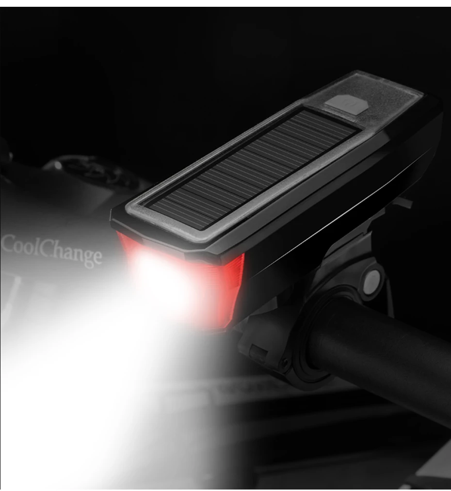 Clearance CoolChange Multifunctional Waterproof Solar Bike Light USB Rechargable Torch Cycling Horn Headlight MTB Bicycle Light Bell 17