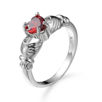 

Fashion sterling silver Red CZ carnet Crystal love Heart Shape Tiara Crown Ring Princess Royal Queen Party Jewelry for Female