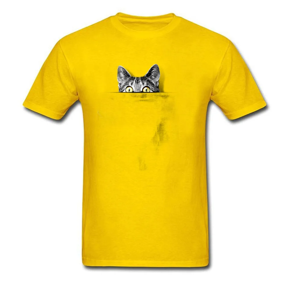 Funny Discount Printing Top T-shirts Round Neck 100% Cotton Fabric Short Sleeve Tops T Shirt for Men Tops Tees NEW YEAR DAY Ive got a cat in my pocket yellow